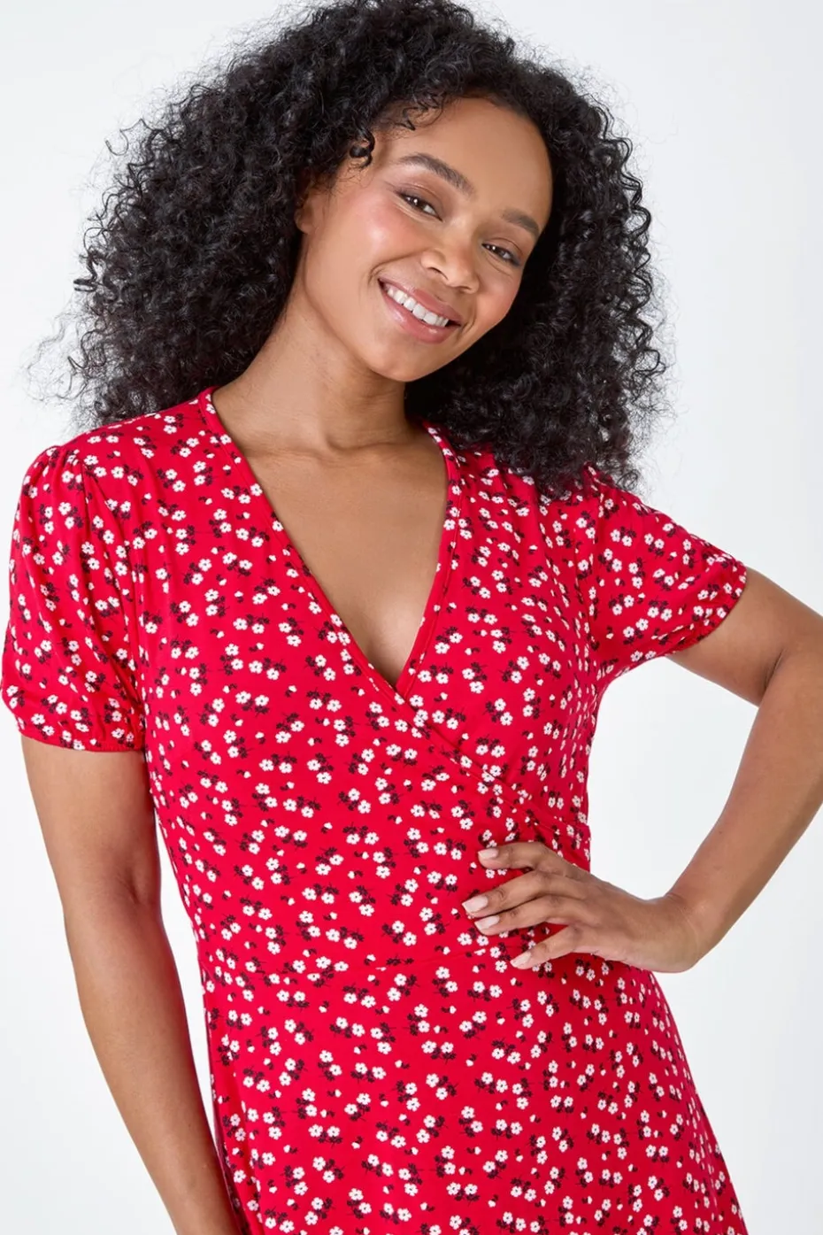 Roman Red Petite Ditsy Wrap Stretch Dress