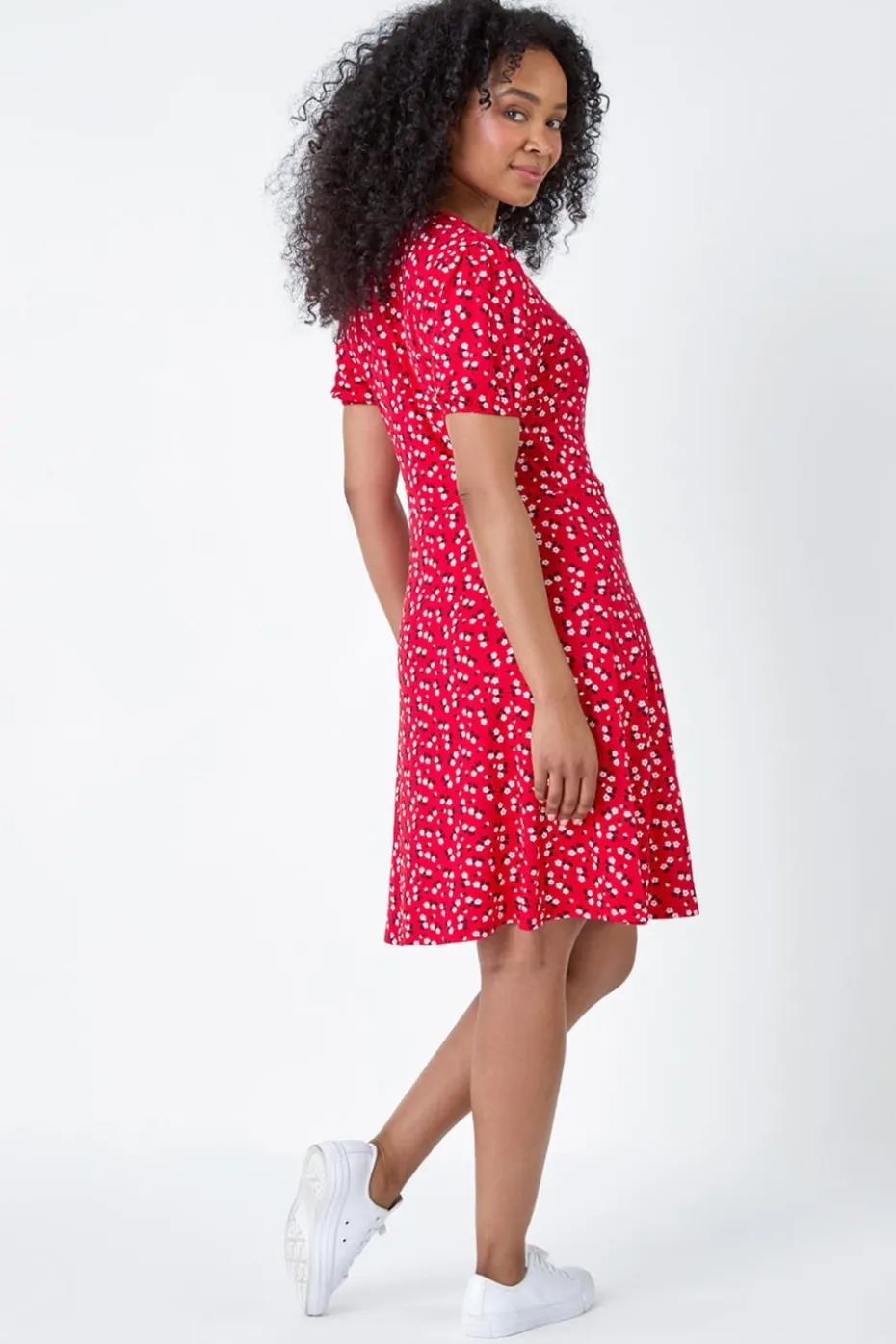Roman Red Petite Ditsy Wrap Stretch Dress
