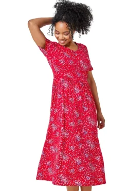 Roman Red Petite Floral Print Midi Dress