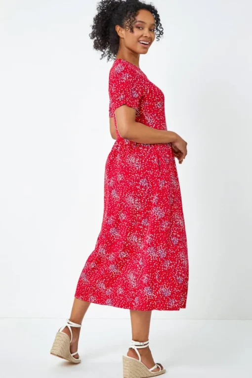 Roman Red Petite Floral Print Midi Dress