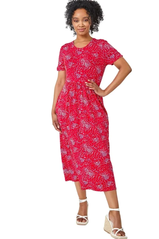 Roman Red Petite Floral Print Midi Dress