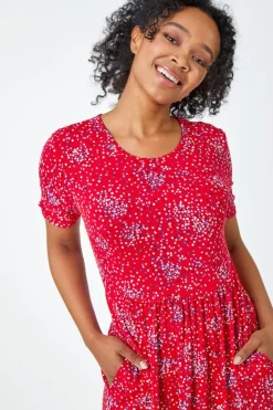 Roman Red Petite Floral Print Midi Dress
