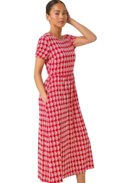 Roman Red Petite Geometric Spot Pocket Midi Dress