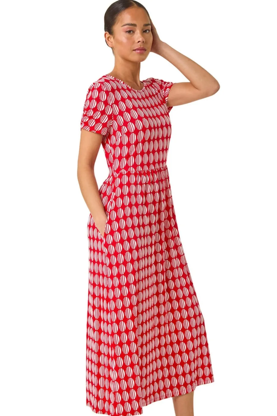 Roman Red Petite Geometric Spot Pocket Midi Dress