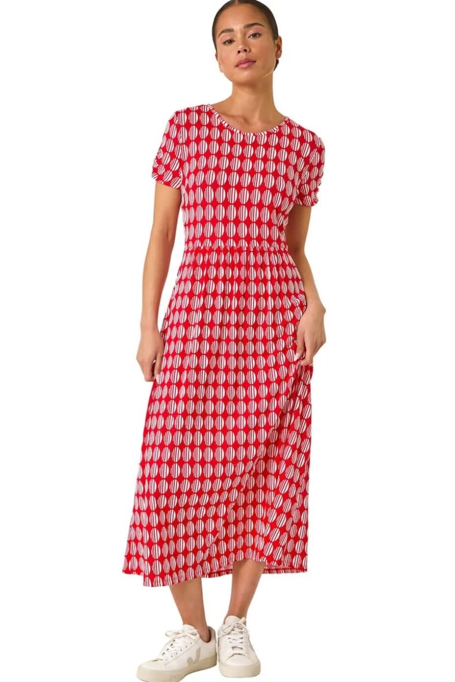 Roman Red Petite Geometric Spot Pocket Midi Dress