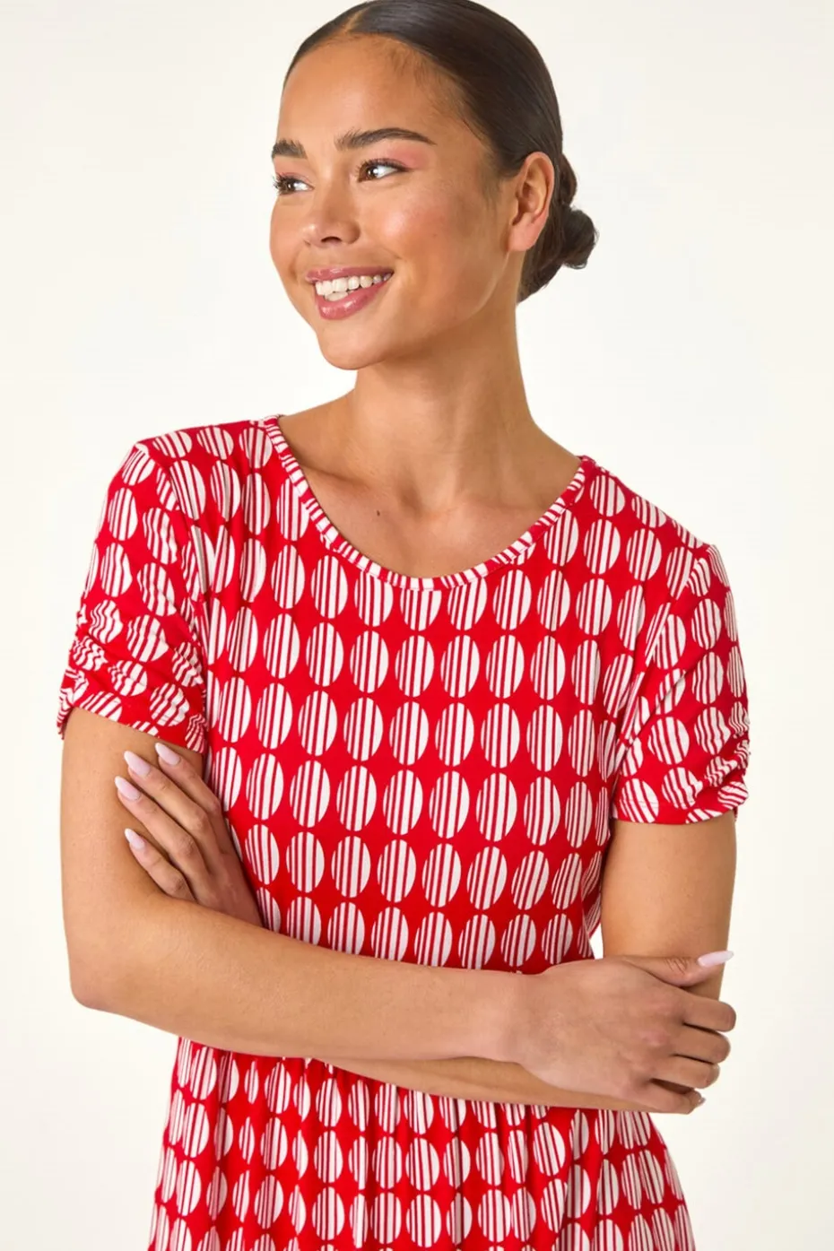 Roman Red Petite Geometric Spot Pocket Midi Dress