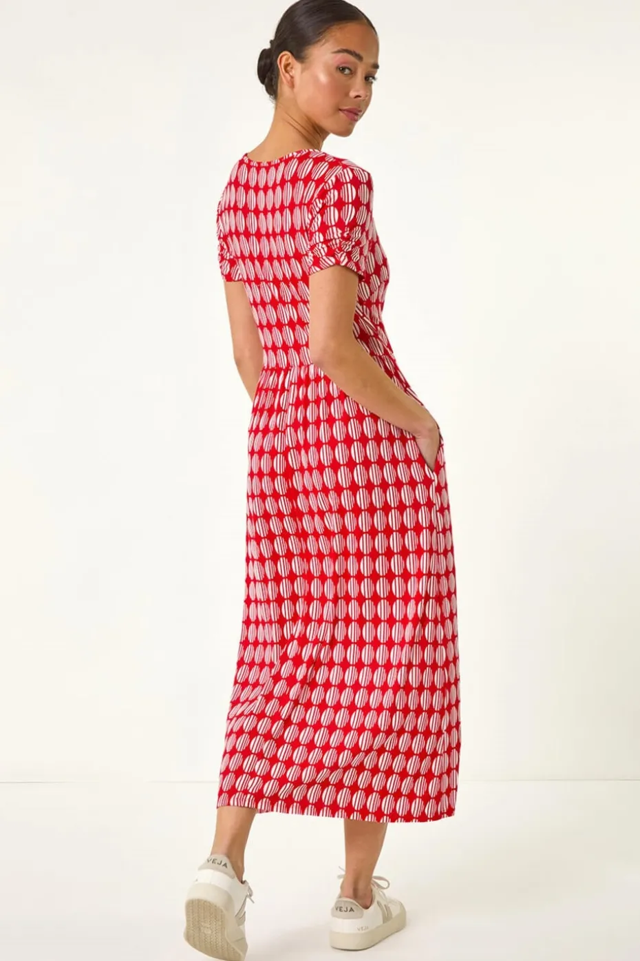 Roman Red Petite Geometric Spot Pocket Midi Dress