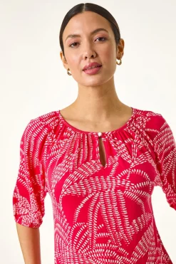 Roman Red Printed Keyhole Front Stretch Top