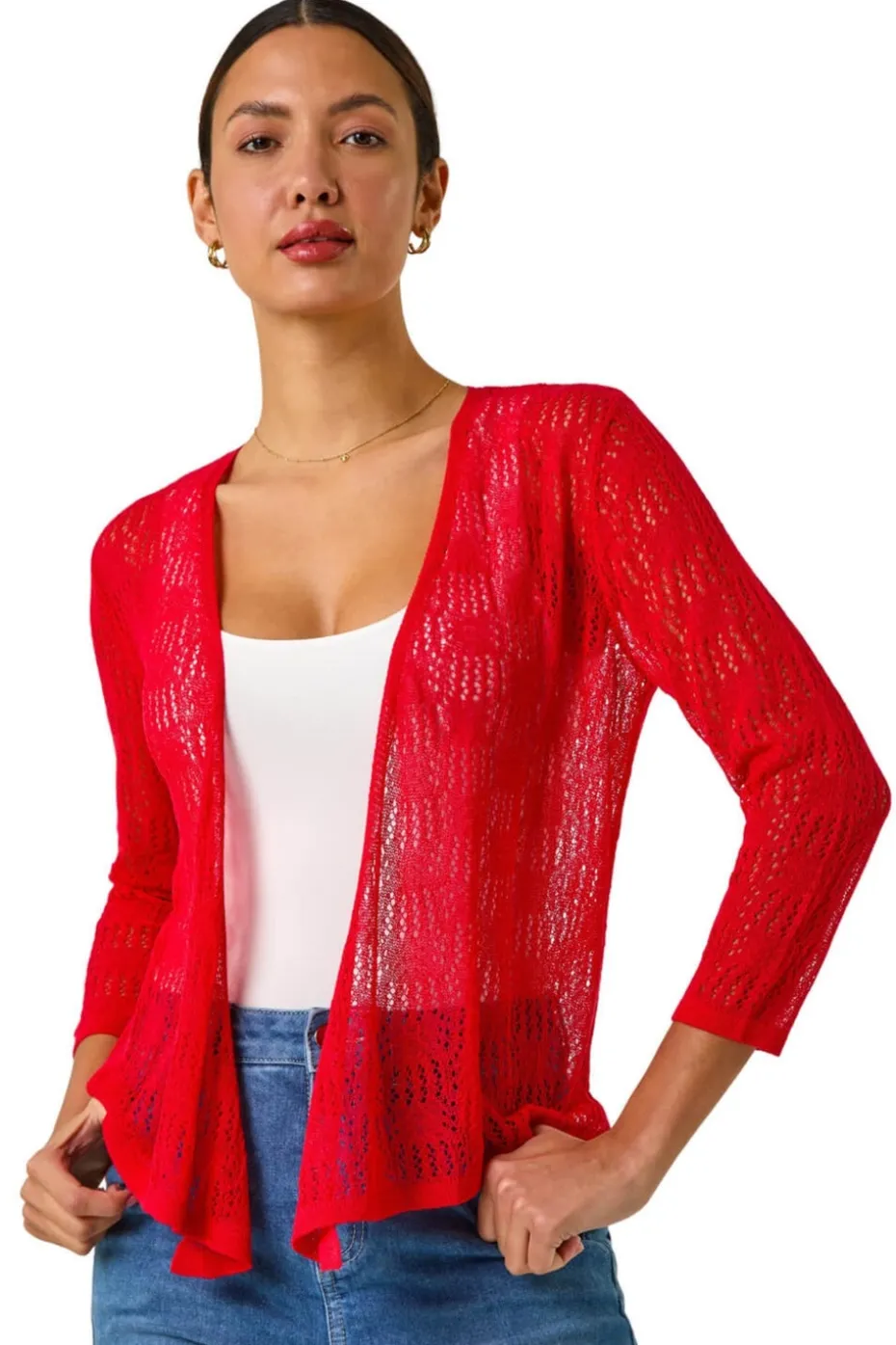 Roman Red Textured Light Knit Shrug