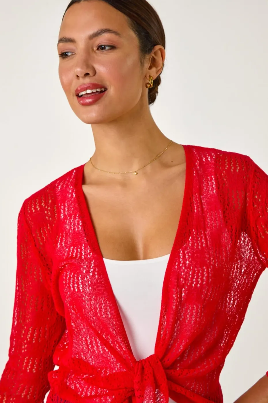 Roman Red Textured Light Knit Shrug