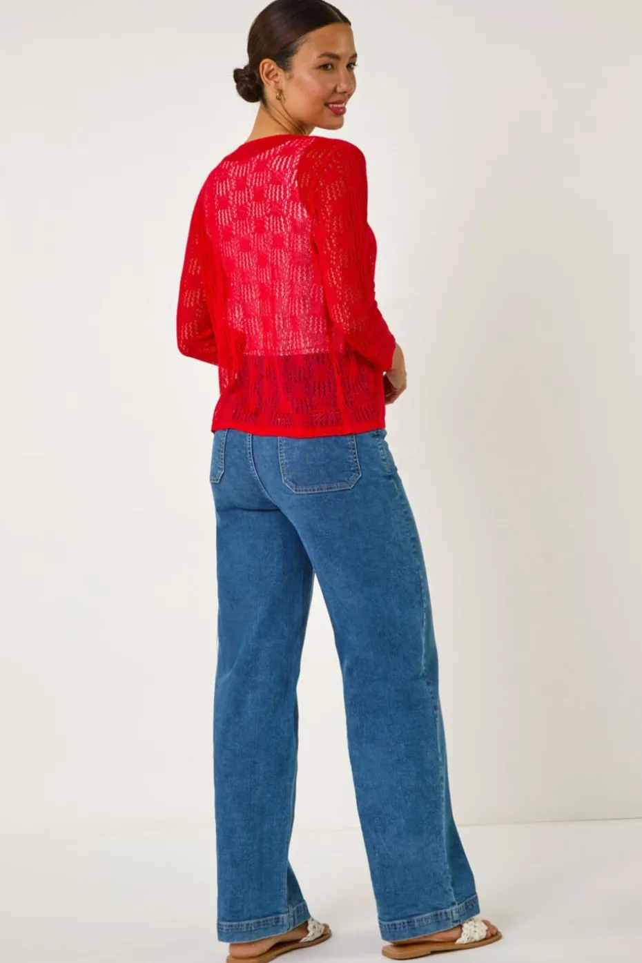 Roman Red Textured Light Knit Shrug