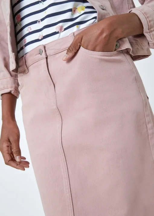 Roman Rose Cotton Denim Stretch A line Skirt