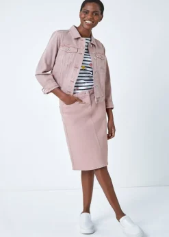Roman Rose Cotton Denim Stretch A line Skirt