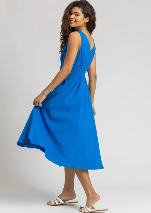 Roman Royal Blue Button Detail Cotton Midi Dress