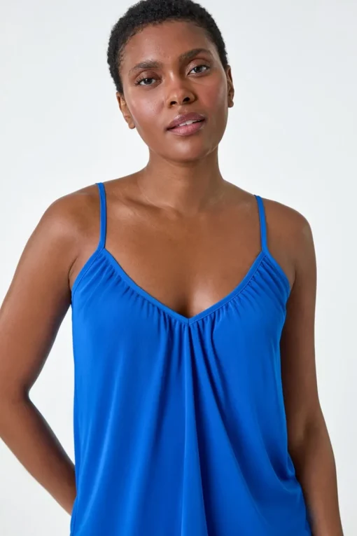 Roman Royal Blue Gathered V-Neck Stretch Vest Top