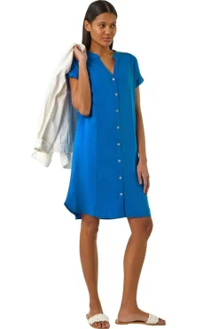 Roman Royal Blue Linen Mix Shift Dress