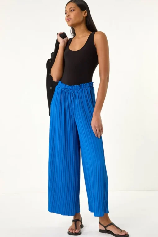 Roman Royal Blue Pleated Wide Leg Culottes