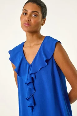 Roman Royal Blue Ruffle V Neck Vest Top