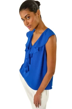 Roman Royal Blue Ruffle V Neck Vest Top