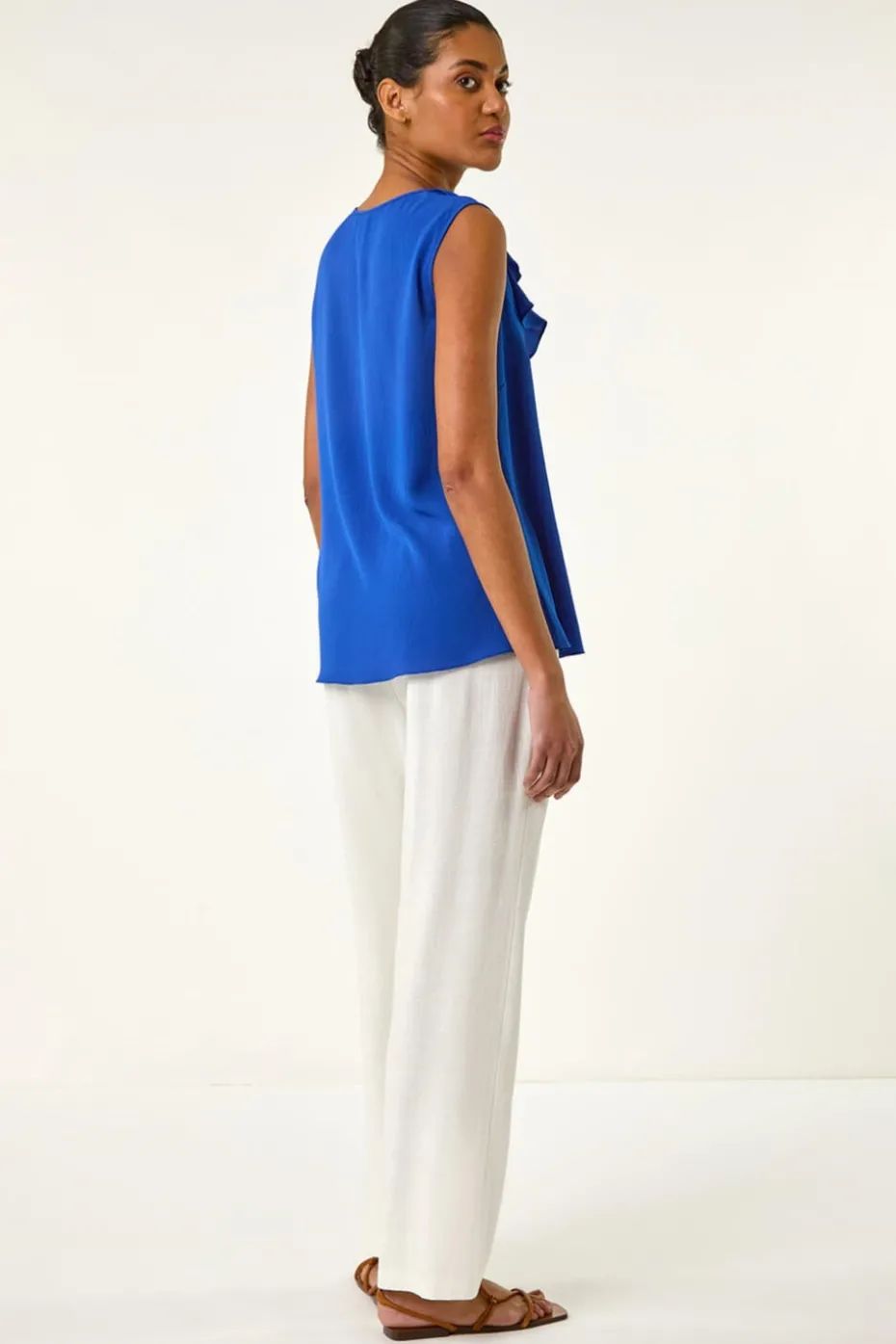 Roman Royal Blue Ruffle V Neck Vest Top