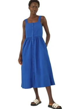 Roman Royal Blue Seersucker Button Midi Sundress