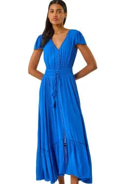 Roman Royal Blue Tiered Buttoned Maxi Dress