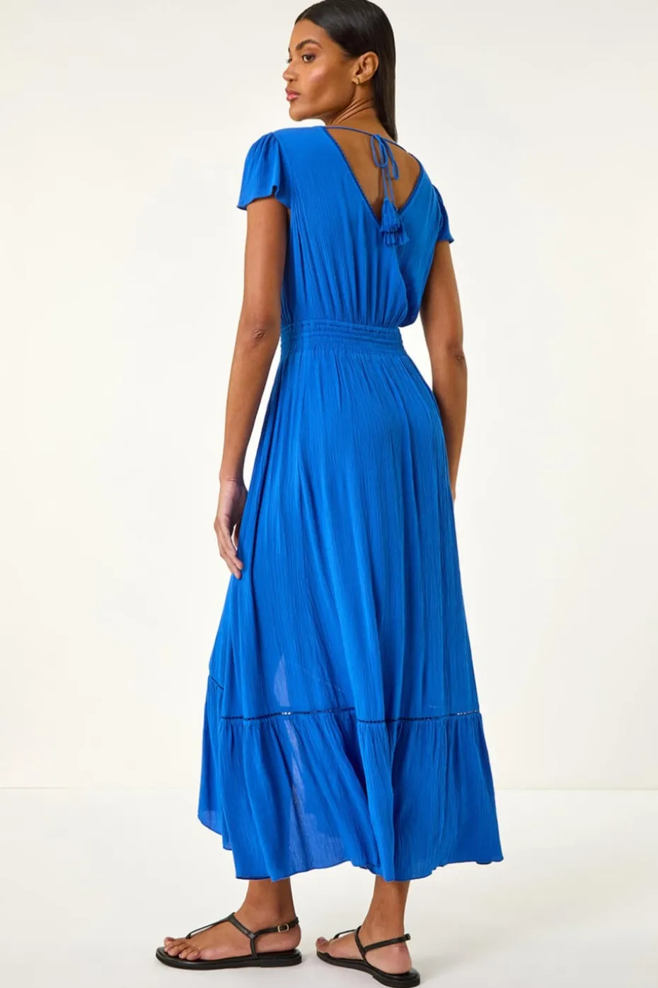 Roman Royal Blue Tiered Buttoned Maxi Dress