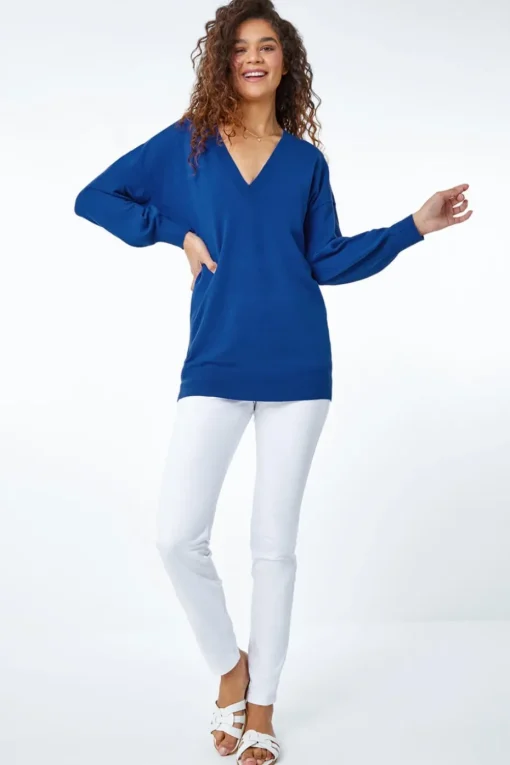 Roman Royal Blue V-Neck Stretch Jumper