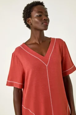 Roman Rust Contrast Stitch Woven Dress
