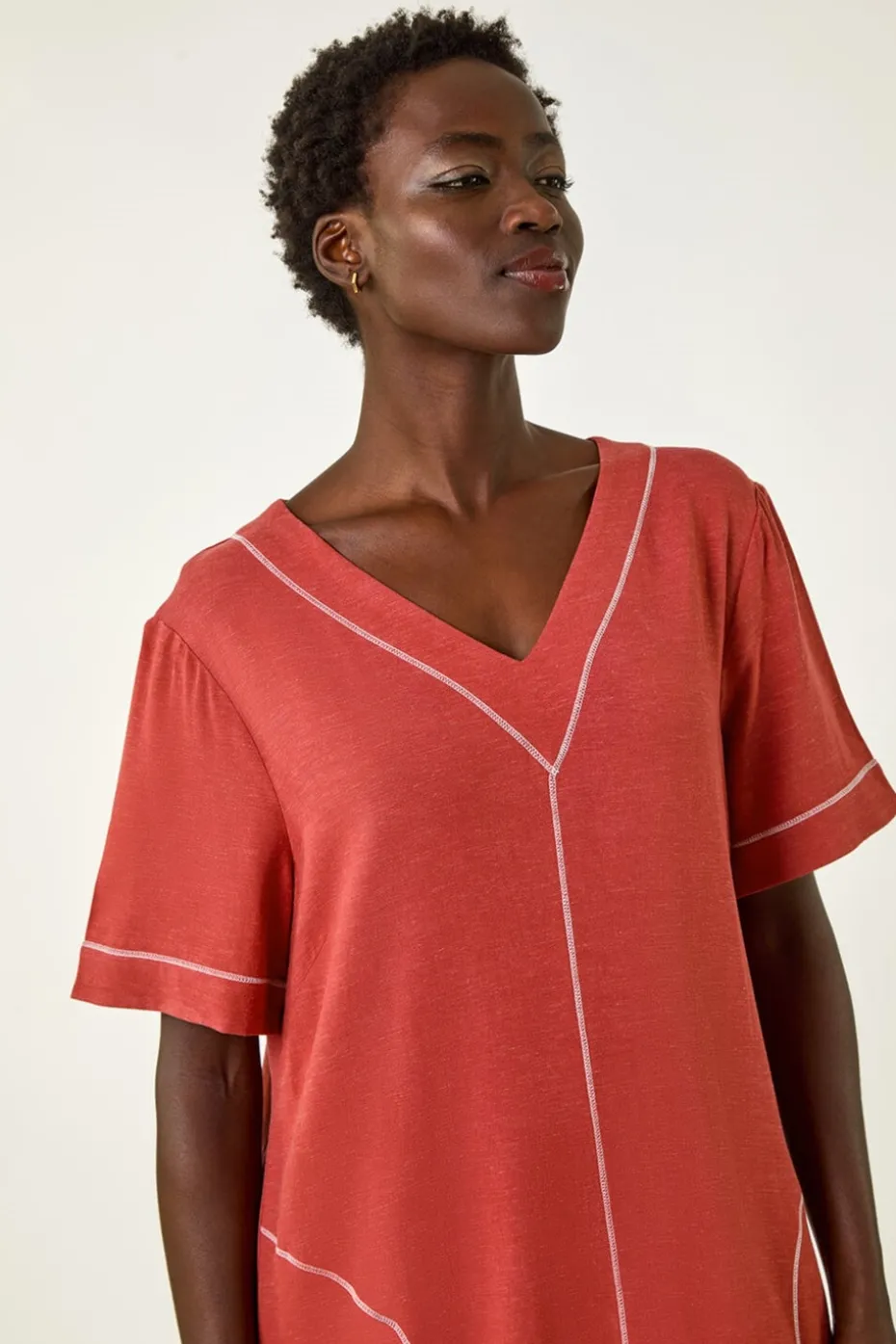 Roman Rust Contrast Stitch Woven Dress