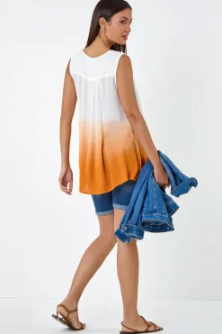 Roman Rust Cotton Lace Detail Ombre V-Neck Vest Top