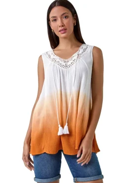 Roman Rust Cotton Lace Detail Ombre V-Neck Vest Top
