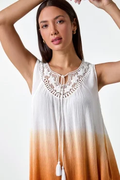 Roman Rust Cotton Lace Detail Ombre V-Neck Vest Top