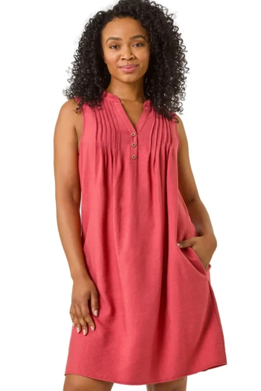 Roman Rust Petite Pintuck Pocket Dress
