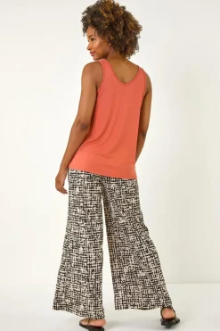 Roman Rust Plain V Neck Stretch Jersey Vest Top