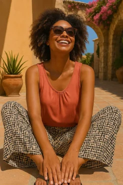 Roman Rust Plain V Neck Stretch Jersey Vest Top