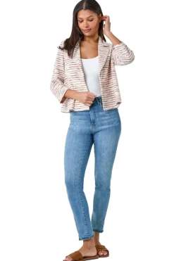 Roman Rust Stripe Textured 3/4 Sleeve Cotton Blend Jacket