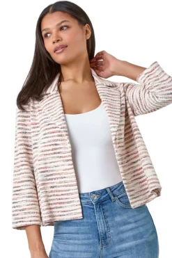 Roman Rust Stripe Textured 3/4 Sleeve Cotton Blend Jacket
