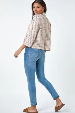 Roman Rust Stripe Textured 3/4 Sleeve Cotton Blend Jacket