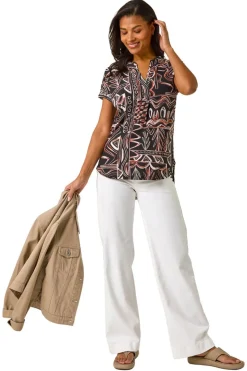 Roman Rust Textured Ikat Print Stretch Top