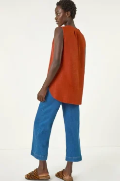 Roman Rust V Neck Front Pleat Vest Top