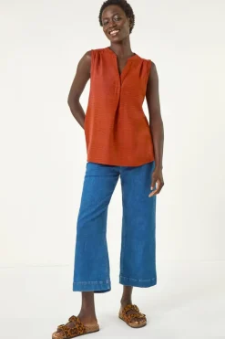 Roman Rust V Neck Front Pleat Vest Top