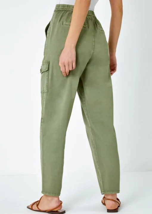 Roman Sage Casual Elastic Waist Cargo Stretch Trousers