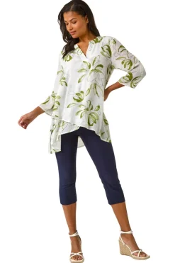 Roman Sage Floral Print Wrapped Hem Top