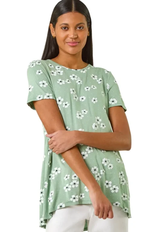Roman Sage Floral Spot Print Tunic Top