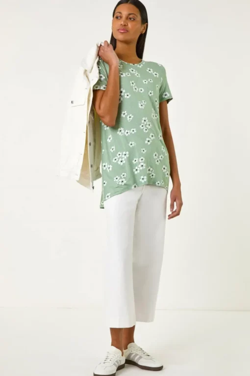 Roman Sage Floral Spot Print Tunic Top