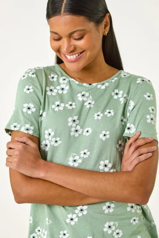 Roman Sage Floral Spot Print Tunic Top