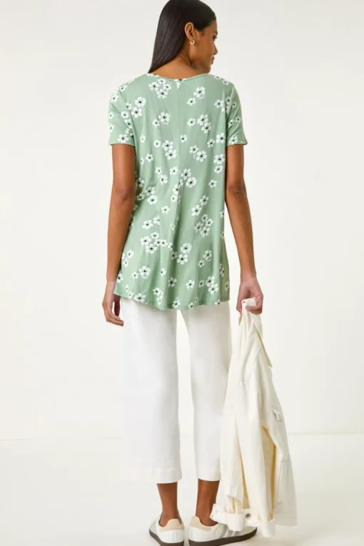 Roman Sage Floral Spot Print Tunic Top
