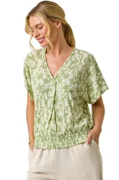 Roman Sage Petite Floral Print Crinkle Blouson Top
