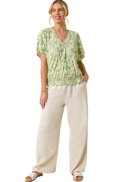 Roman Sage Petite Floral Print Crinkle Blouson Top